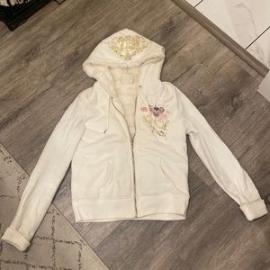 Express fuzzy lined cream sweatshirt